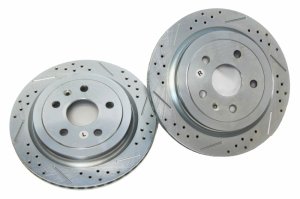 Cadillac CTS Brake Rotors (2) - Rear - Baer Brakes - Claw Performance, Slot & Drilled - `08-`19